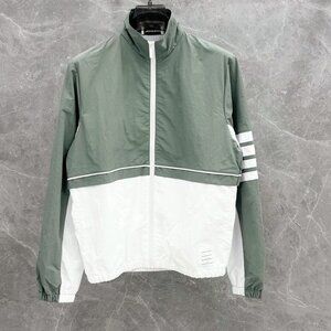 Thom Browne four-bar contrast-color stand-collar jacket